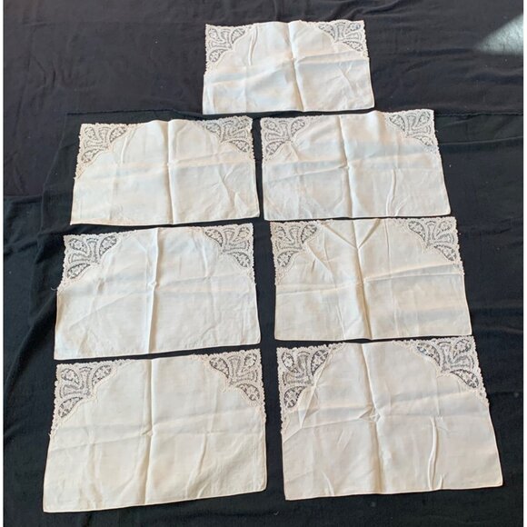 Vintage Linen & Lace Ivory Placemats Set of 7 - Picture 1 of 12
